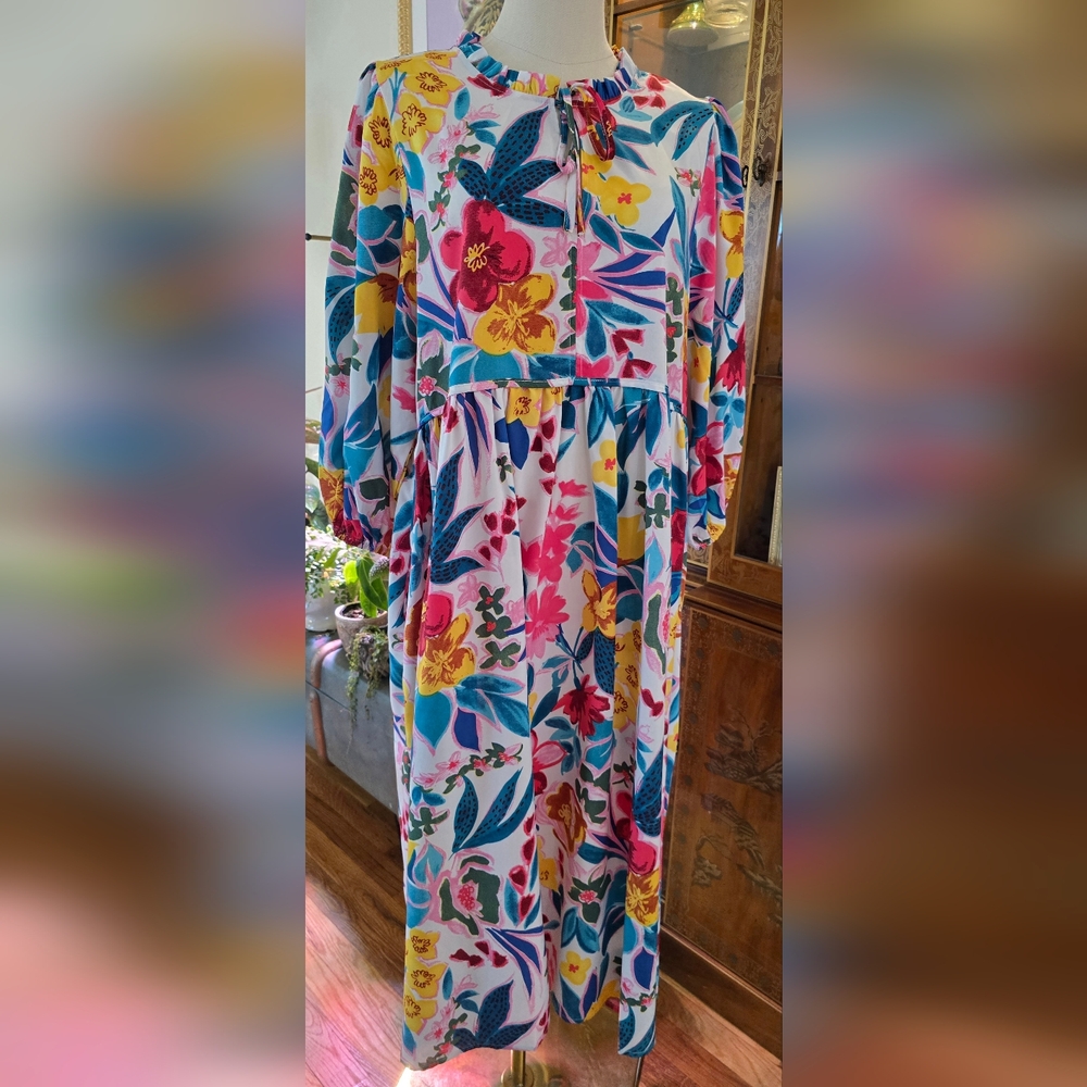 Umgee Floral Midi Dress Size L | ColoUmgee Floral Long Sleeve Dress - Multicolor
